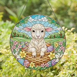 Baby Lamb Easter Eggs Spring Flowers - Easter Home Decor Gift for Lamb Lover Stained Glass Suncatcher