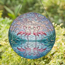 Pink Flamingos Water Reflections Swirling Sky - Home Decor Gift for Bird Watchers Stained Glass Suncatcher