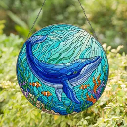 Stained Glass Blue Whale Underwater Scene - Home Decor Gift for Ocean Lover Stained Glass Suncatcher