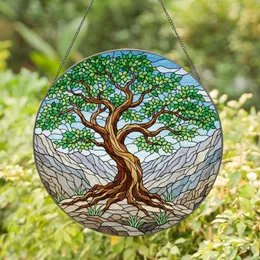 Ancient Gnarled Tree Rocky Boulders Mountains Clear Sky - Home Decor Gift for Nature Lover Stained Glass Suncatcher