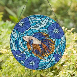 Betta Fish Blue Hibiscus Underwater Mosaic - Fish Lover Home Decor Gift Stained Glass Suncatcher