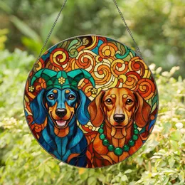 Stained Glass Dachshunds Jester Hat Necklace - Dog Lover Home Decor Gift Stained Glass Suncatcher