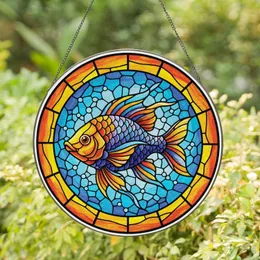 Ornate Stained Glass Fish Aquatic Mosaic - Home Decor Gift for Fish Lover Stained Glass Suncatcher