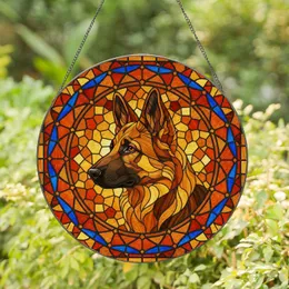 German Shepherd Dog Head Profile Jewel Tones - Home Decor Gift for Dog Lover Stained Glass Suncatcher