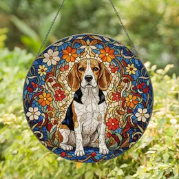 Beagle Dog Tiffany Stained Glass Floral Mosaic - Dog Lover Home Decor Gift Stained Glass Suncatcher