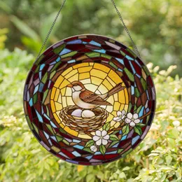 Brown White Bird Nest Apple Blossoms Jewel Tones - Wildlife Lover Home Decor Gift Stained Glass Suncatcher