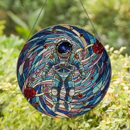 Astronaut Floating Geometric Cosmic Hearts - Home Decor Gift Stained Glass Suncatcher