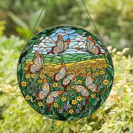 Six Crystal Butterflies Wildflowers Landscape - Home Decor Gift for Nature Lover Stained Glass Suncatcher