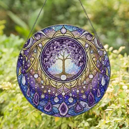 Tree of Life Stained Glass Amethyst Cosmic Nebula Home Decor Gift for Crystal Lover Stained Glass Suncatcher