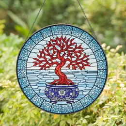 Red Coral Tree Bonsai Ornate Ceramic Pot Ocean Mosaic - Home Decor Gift Stained Glass Suncatcher