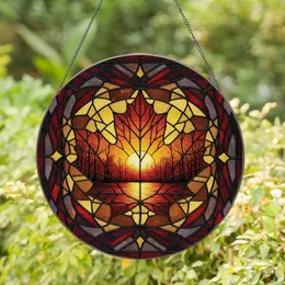 Intricate Maple Leaf Autumn Sunset Forest Reflective Water Mosaic Home Decor Gift Stained Glass Suncatcher