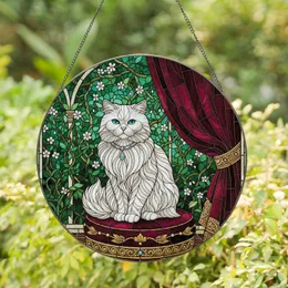 Fluffy Persian Cat Botanical Garden Arched Window - Home Decor Gift for Cat Lover Stained Glass Suncatcher