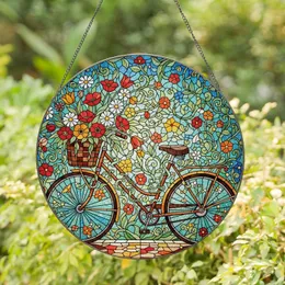 Poppy Tulip Blossom Bicycle Stained Glass Garden - Home Decor Gift for Flower Lovers Stained Glass Suncatcher