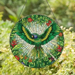 Green Parrot Exotic Tropical Foliage - Wildlife Lover Home Decor Gift for Birdwatchers Stained Glass Suncatcher