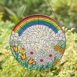 Edge-to-Edge Rainbow Tulips Daisies Swirling Sky Mosaic - Home Decor Gift Stained Glass Suncatcher