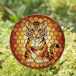 Baby Tiger Cub Golden Treasure Polygonal Mosaic - Home Decor Gift for Wildlife Lover Stained Glass Suncatcher