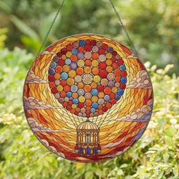 Stained Glass Hot Air Balloon Arched Window Gondola Sunset Mosaic Sky Boho Home Decor Gift Stained Glass Suncatcher