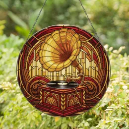 Vintage Gramophone Art Deco Music - Home Decor Gift for Music Lover Stained Glass Suncatcher