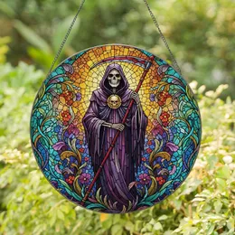 Intricate Grim Reaper Stained Glass Floral Mosaic - Gothic Art Home Decor Gift Stained Glass Suncatcher