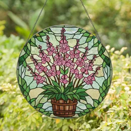 Vibrant Pink Flowering Plant Barrel Planter - Home Decor Gift for Plant Lover Stained Glass Suncatcher