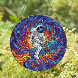 American Flag Patch Astronaut Rocket Galaxy - Home Decor Gift for Space Lover Stained Glass Suncatcher