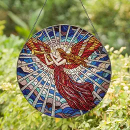 Graceful Winged Angel Woman Mosaic Gown Trumpet Ethereal Clouds Celestial Home Decor Gift Stained Glass Suncatcher