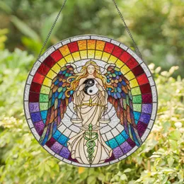 Stained Glass Angel Goddess Yin Yang Scales Caduceus - Spiritual Home Decor Gift Stained Glass Suncatcher