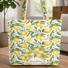 Lemon Botanical Bouquet Floral Wreath Personalized - Everyday Carry Lifestyle Gift for Her Quilted Tote Bag