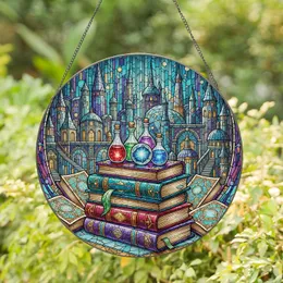 Ancient Books Potion Bottles Magic Orb Enchanted City - Fantasy Home Decor Gift Stained Glass Suncatcher