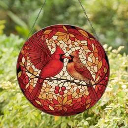 Cardinal Birds Tiffany Glass Branch Berries Floral - Home Decor Gift for Bird Lovers Stained Glass Suncatcher