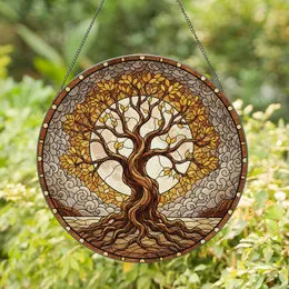 Ancient Tree Full Moon Glowing Leaves - Nature Lover Home Decor Gift Stained Glass Suncatcher