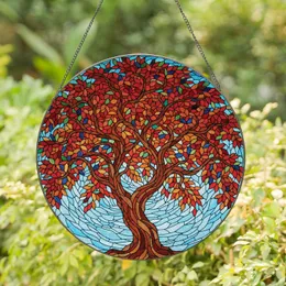Vibrant Stained Glass Tree Colorful Leaves Aqua Sky Mosaic - Indoor Home Decor Gift Stained Glass Suncatcher