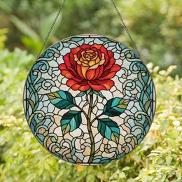 Red Rose Multi-Faceted Leaves Swirling Filigree Mosaic Garden Vista - Home Decor Gift Stained Glass Suncatcher