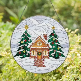 Gingerbread House Christmas Trees Candy Canes Snowy Winter Sky - Holiday Home Decor Gift Stained Glass Suncatcher