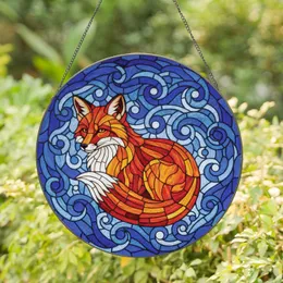 Stained Glass Fox Swirling Blue Waves - Home Decor Wildlife Lover Gift Stained Glass Suncatcher