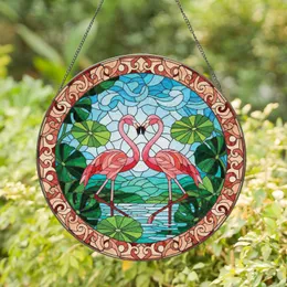 Flamingo Heart Tropical Stained Glass Tiffany Style with Lush Foliage and Mosaic Border Stained Glass Suncatcher