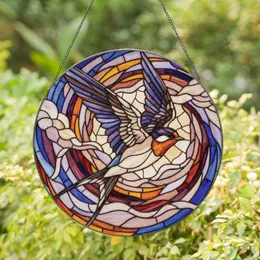 Stained Glass Swallow Bird Dynamic Flight - Tiffany Style Jewel Tones Sky Mosaic Art Stained Glass Suncatcher