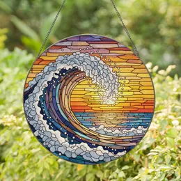 Ocean Wave Stained Glass Sunset Sky Tiffany Mosaic Art - Jewel Tone Window Decor Stained Glass Suncatcher
