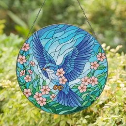 Majestic Bluebird Tiffany Style Stained Glass Peach Pink Floral Art Translucent Jewel Tones Stained Glass Suncatcher