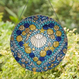 Luminous Scallop Shell Heart Mosaic - Golden Starfish Stained Glass Ocean Art Stained Glass Suncatcher