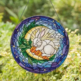 Glowing Translucent White Rabbit Crescent Moon Carrot Celestial Intricate Mosaic Stars Stained Glass Suncatcher