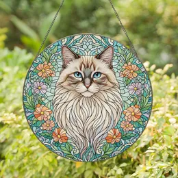 Majestic Ragdoll Cat Stained Glass Blue Eyes Cream Brown Fur - Tiffany Style Floral Mosaic Art Stained Glass Suncatcher