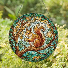 Stained Glass Squirrel Acorn Forest Tree Branch Tiffany Style Glowing Jewel Tone Wildlife Art Stained Glass Suncatcher