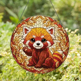 Chibi Red Panda Stained Glass Mosaic Forest Tiffany Style Art - Detailed Colorful Stained Glass Suncatcher
