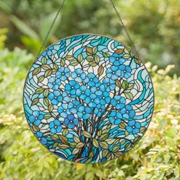 Blue Blossoms Tiffany Stained Glass Art - Jewel Tone Water Mosaic Green Leaves Decor Stained Glass Suncatcher