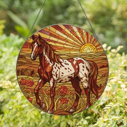 Appaloosa Horse Tiffany Stained Glass Art, Sunset Plains & Wild Grasses, Radiant Sun Stained Glass Suncatcher