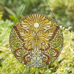 Tiffany Style Butterfly Sunburst Star Stained Glass Art - Intricate Jewel Tone Mosaic Decor Stained Glass Suncatcher