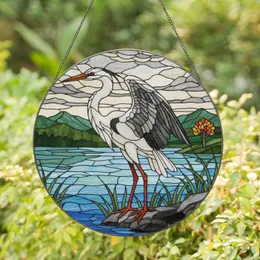 Majestic Great White Crane Heron Stained Glass Art - Tiffany Style Nature Marsh Landscape Stained Glass Suncatcher