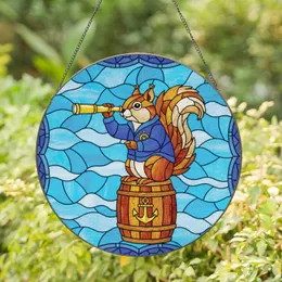 Stained Glass Mosaic Squirrel Sailor Barrel Anchor - Wildlife Lover Home Decor Gift Stained Glass Suncatcher