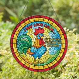 Cartoon Rooster 'I May Look Calm' Funny Phrase - Home Decor Gift for Bird Lover Stained Glass Suncatcher